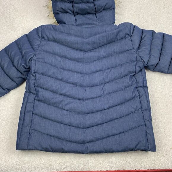 Gap Outdoor Edition Womens M Blue Chambray Down Fill Puffer Coat Faux Fur Hood - Picture 7 of 13